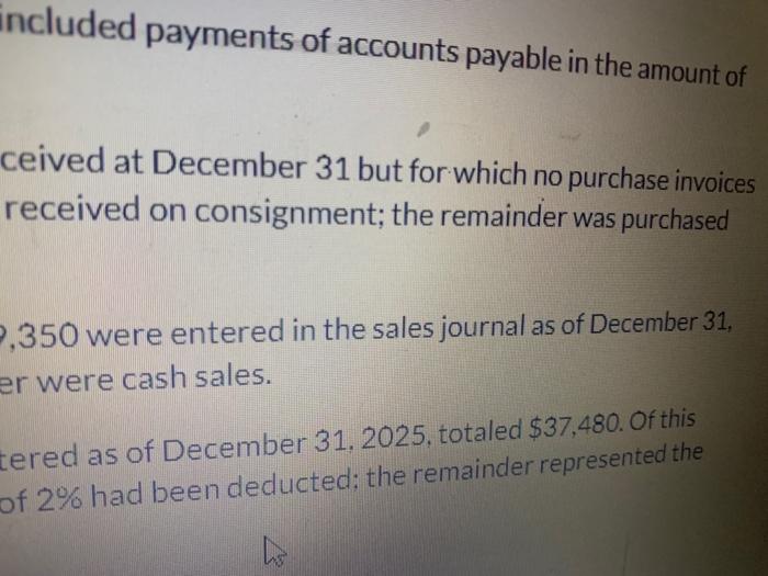 for which no purchase invoices received on consignment; the remainder was purchased