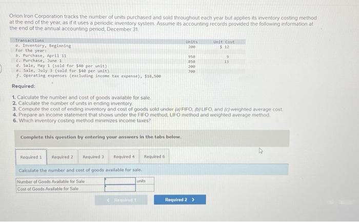 can you solve the Req1 to Req6, please ASAP Orion Iron Corporation