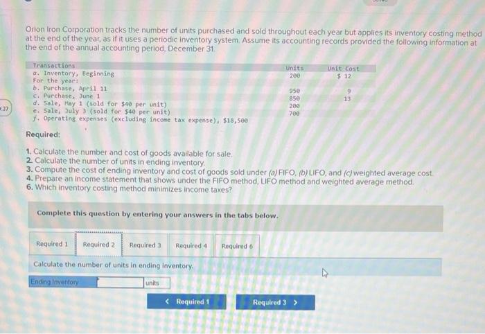 tracks the number of units purchased and sold throughout each year but