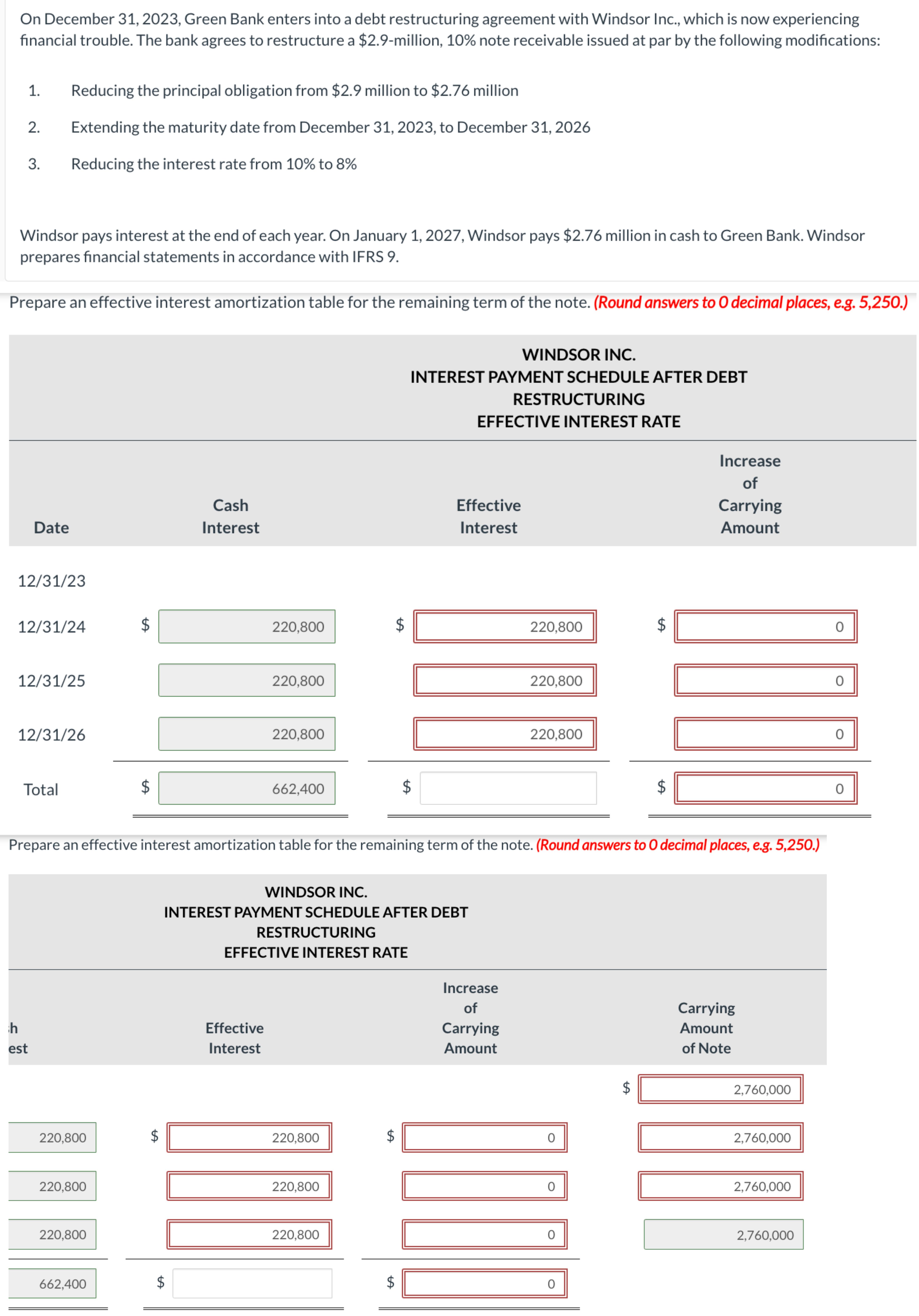 On December 31, 2023, Green Bank enters into a debt restructuring agreement