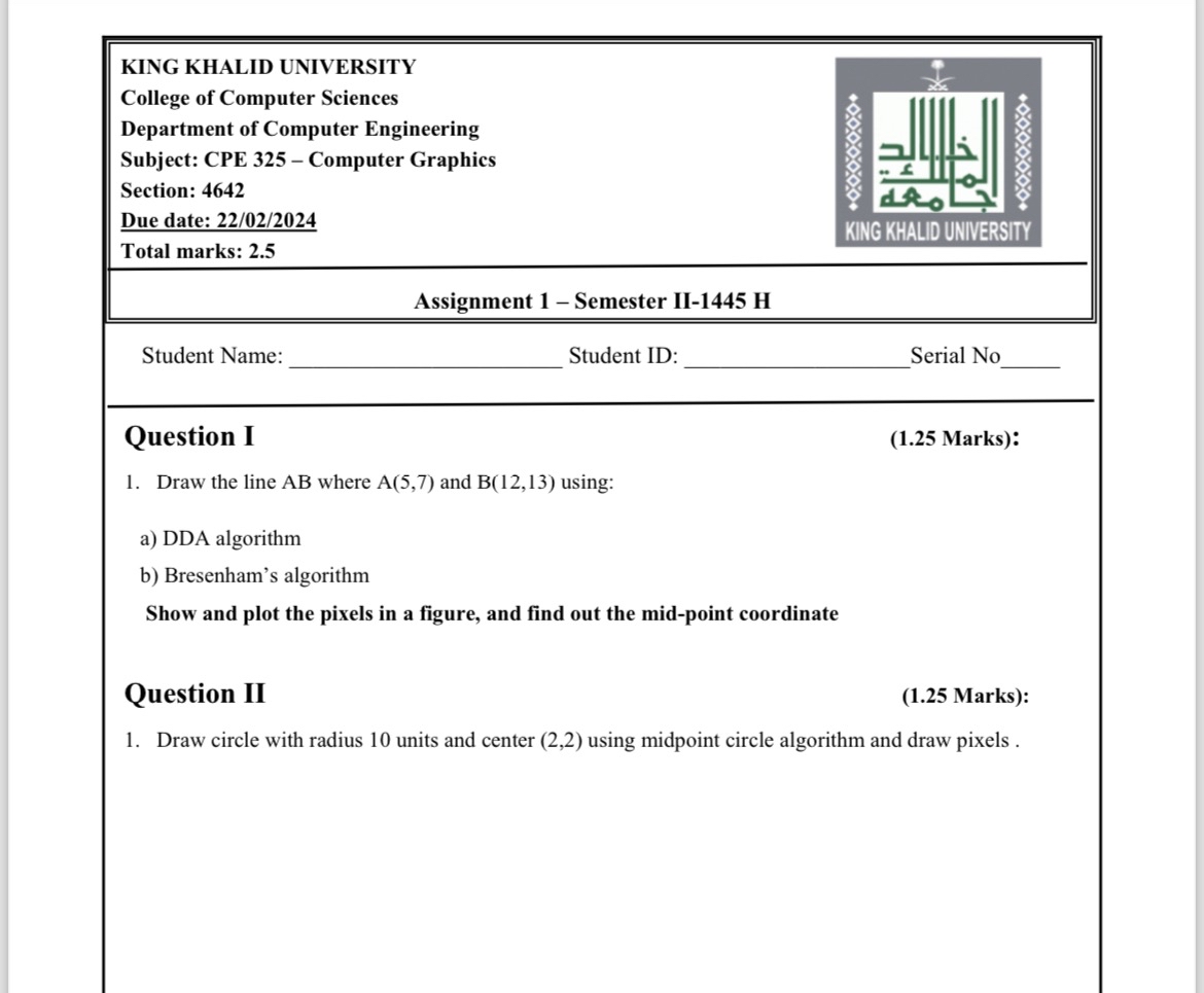 KING KHALID UNIVERSITY College of Computer Sciences Department of Computer Engineering Subject: