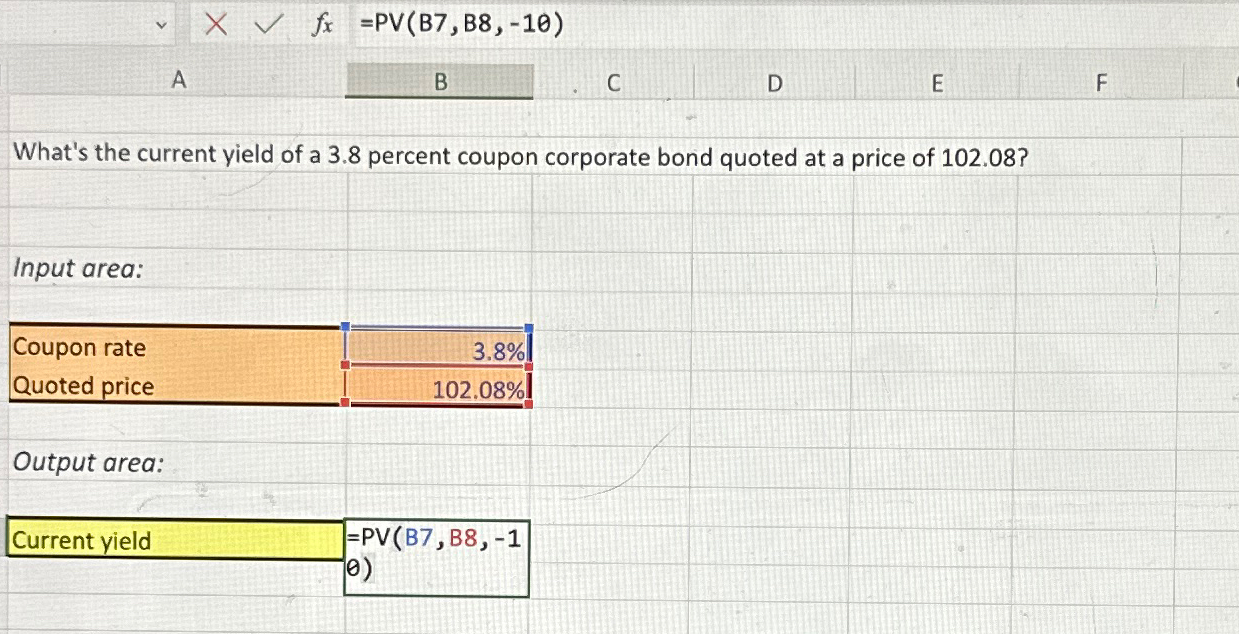  **PLEASE PROVIDE CORRECT EXCEL FORMULA NEEDED, THANK YOU** What's the current