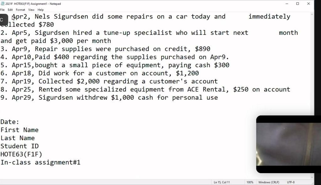  2021F HOTE631F1F) Assignment1 - Notepad File Edit Format View Help Apr2,