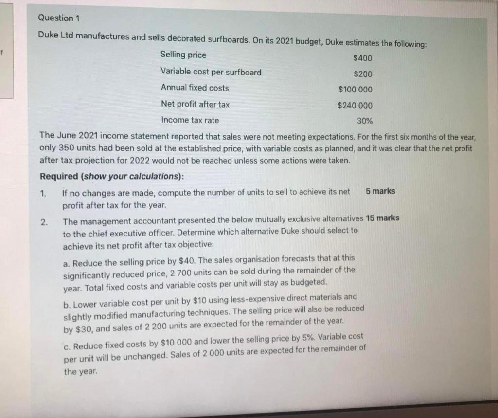  Please show working out on excel + formula Question 1 of