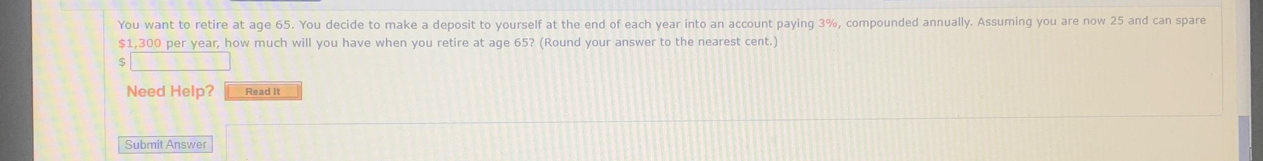  $1,300 per vear, how much will you have when you retire