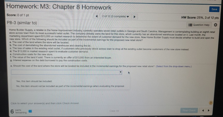 Answer questions A through G Homework: M3: Chapter 8 Homework Save Score: