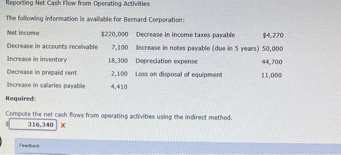 help!! Reporting Net Cash Flow from Operating Activities The following information is