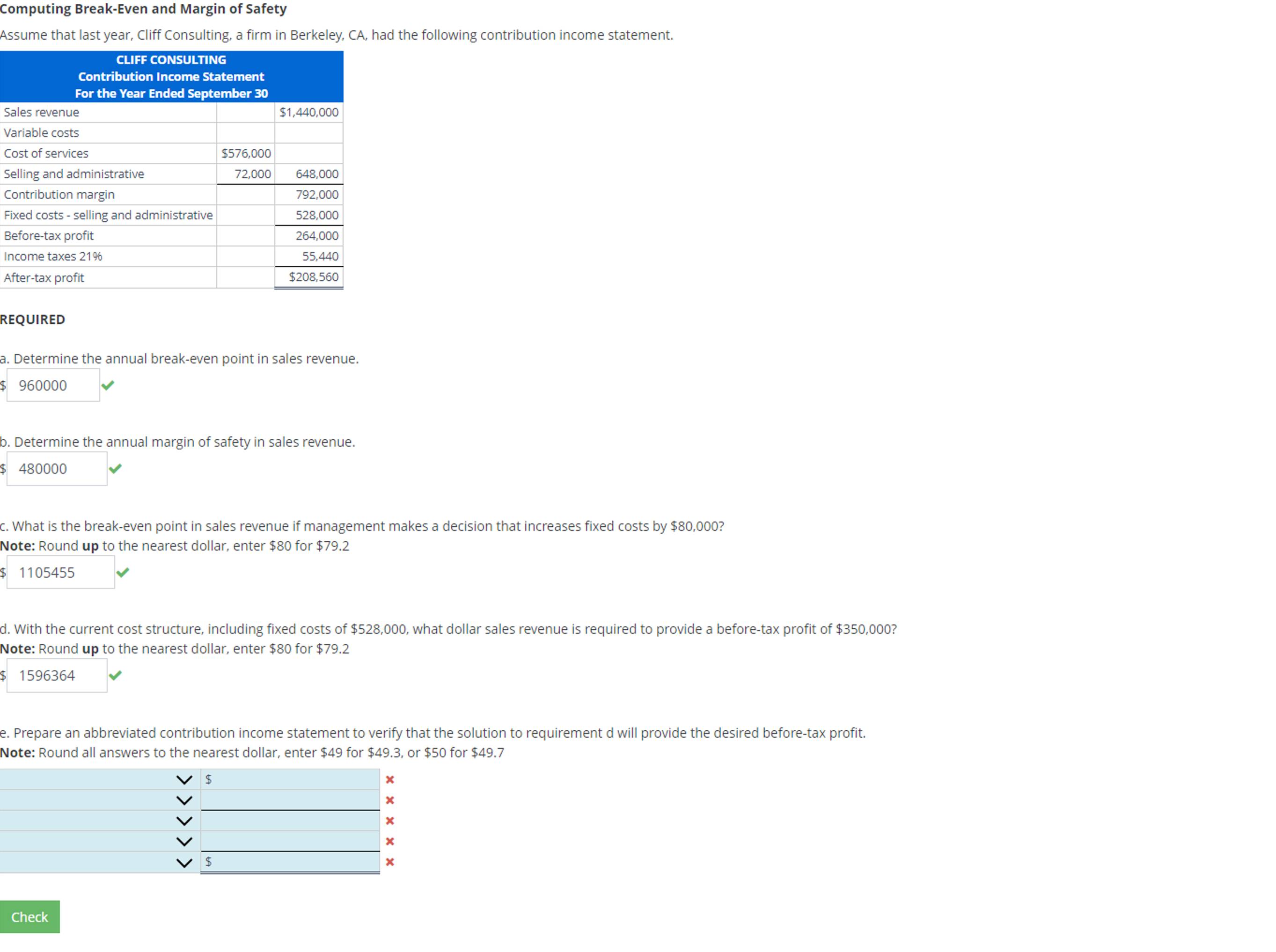 Computing Break-Even and Margin of Safety Assume that last year, Cliff Consulting,