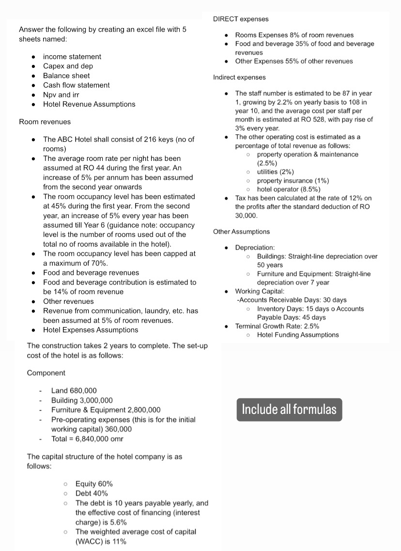 Answer the following by creating an excel file with 5 sheets named.