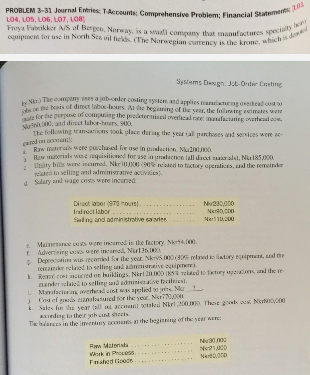  PROBLEM 3-31 Journal Entries; T-Accounts; Comprehensive Problem; Financial Statements; L04, LO5,