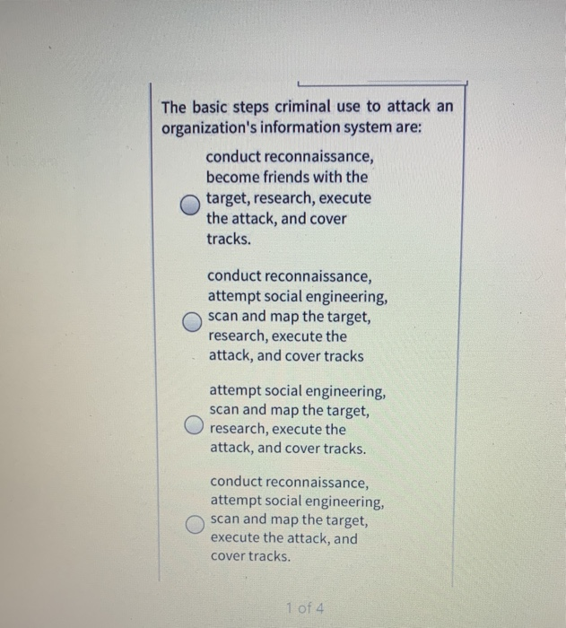  The basic steps criminal use to attack an organization's information system
