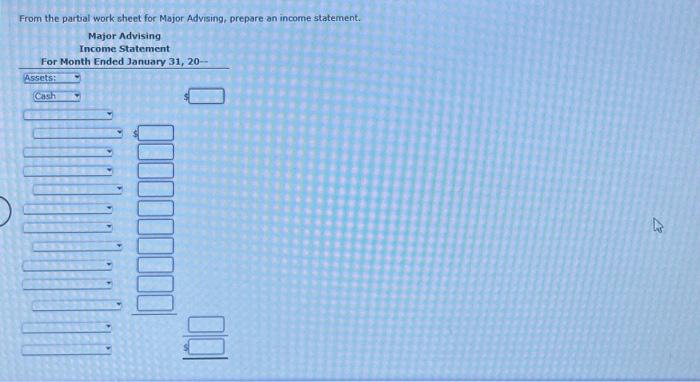 Major Advising is shown. From the partial work sheet for Major Advising,