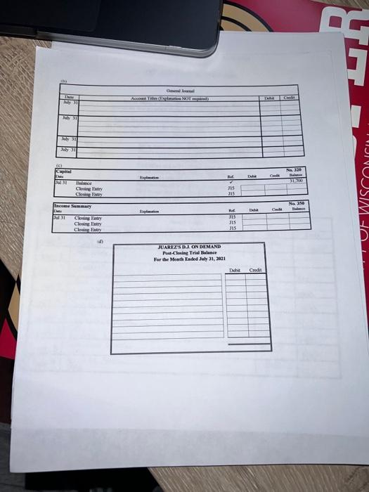 owner's equity and classified balance sheet. Prepare the closing entries Post to
