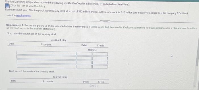 earnings Treasury stock 2,149 (601) $ 2,022 Total stockholders' equity Allenton Marketing