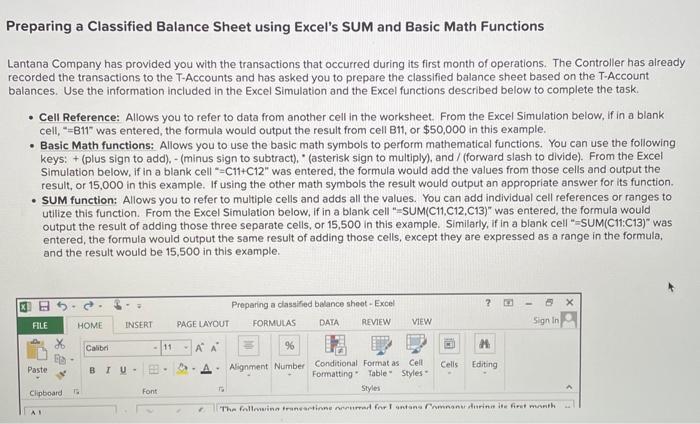  Preparing a Classified Balance Sheet using Excel's SUM and Basic Math