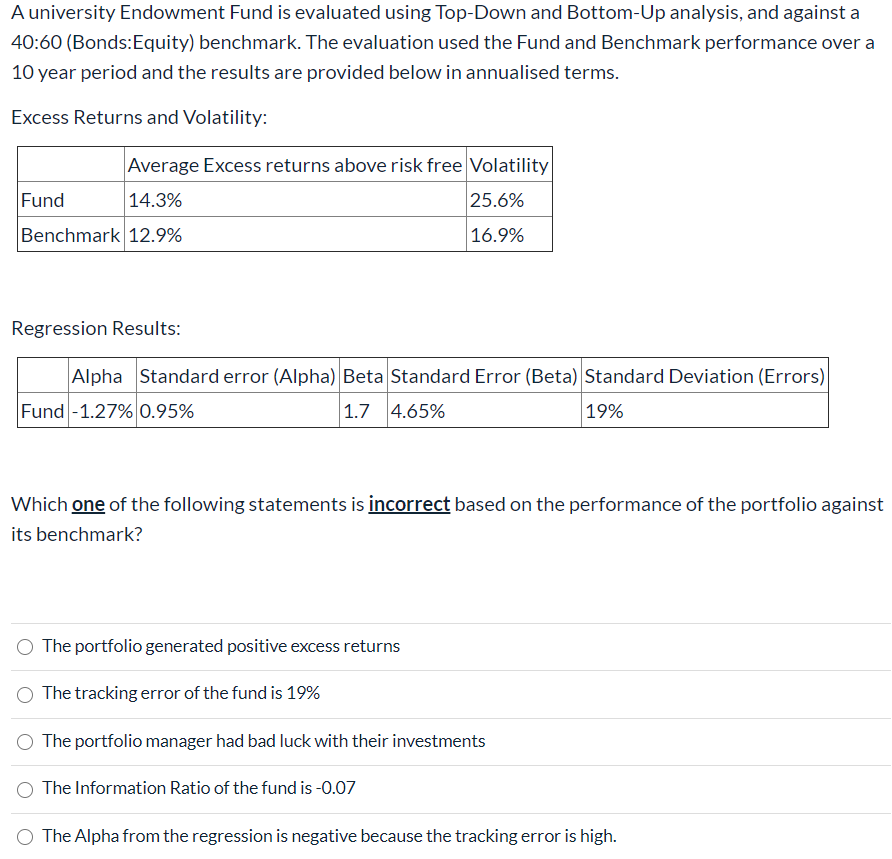 A university Endowment Fund is evaluated using Top-Down and Bottom-Up analysis,
