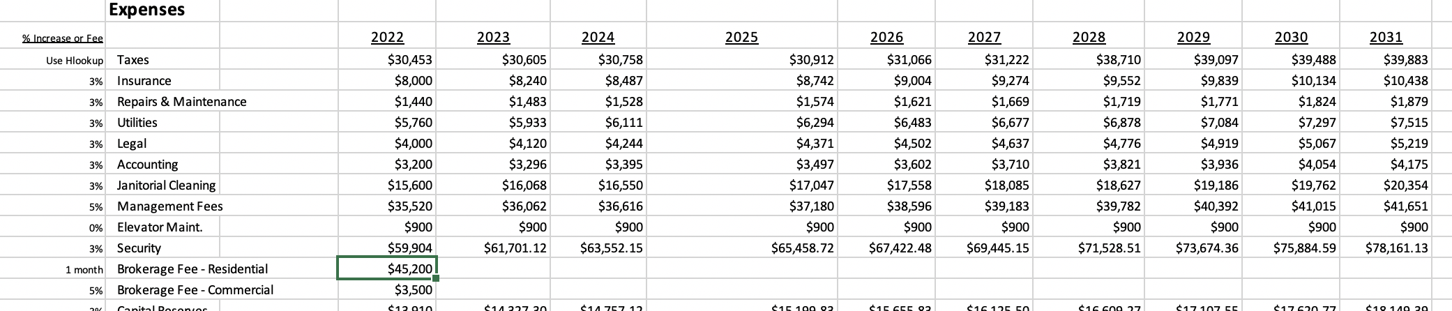  Set cell E64 equal to the appropriate cell in the Operating