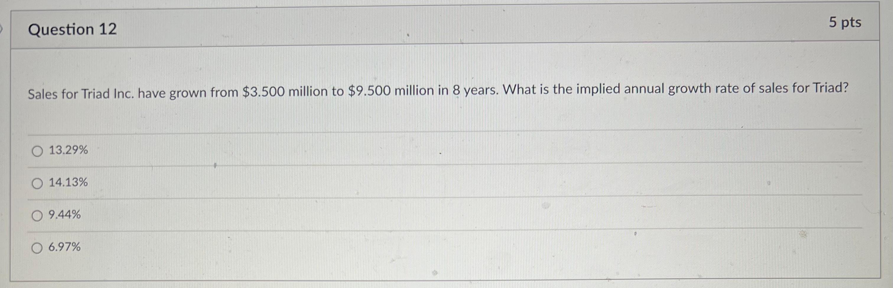 please help asap Question 12 5 pts Sales for Triad Inc.