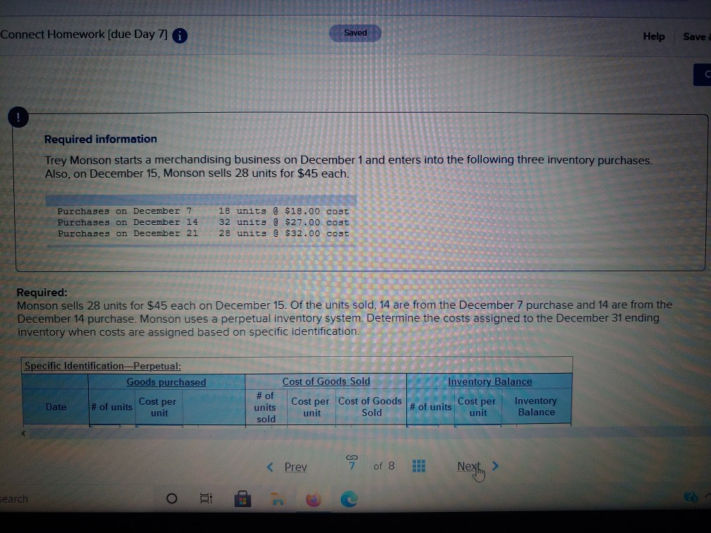 Connect Homework (due Day 7) i Saved Help Save Required information