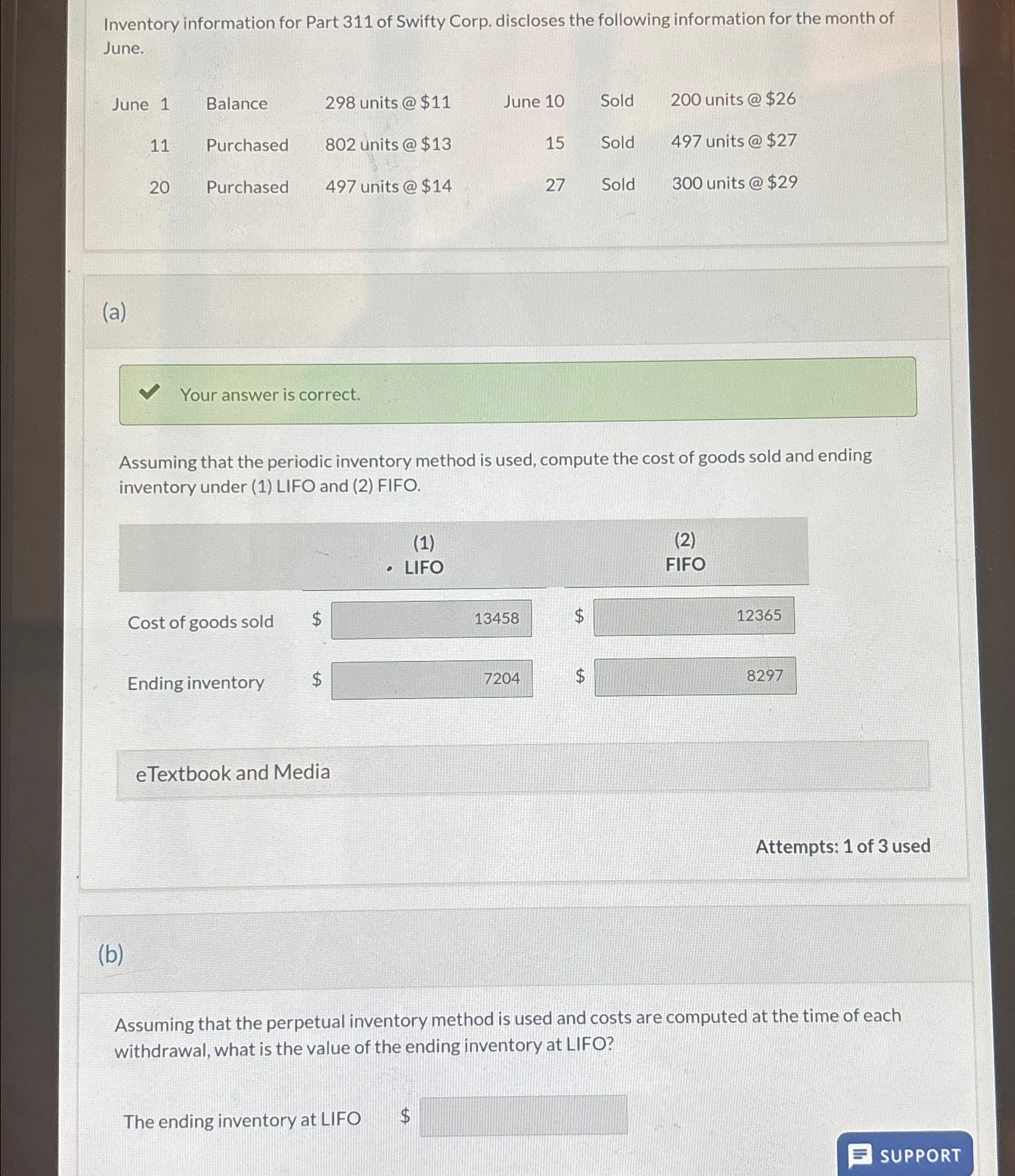  FIND ANSWER FOR PART B inventory information for Part 311 of