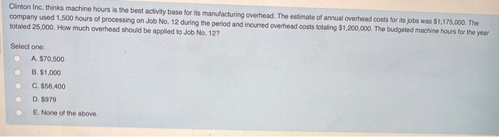  please help me solve Clinton Inc. thinks machine hours is the