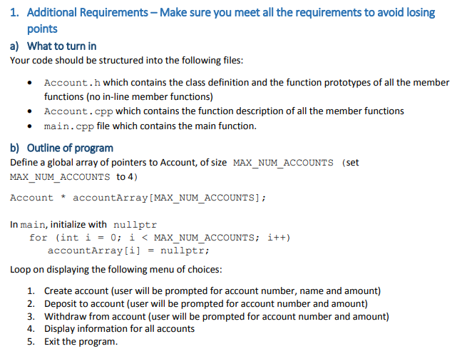 out of 100) Design a bank account class named Account that has
