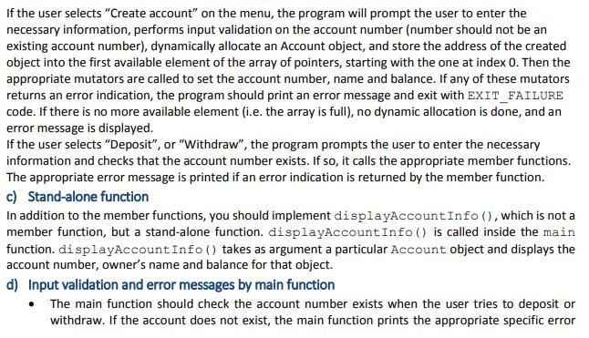 the following private member variables . accountNumber of type int balance of