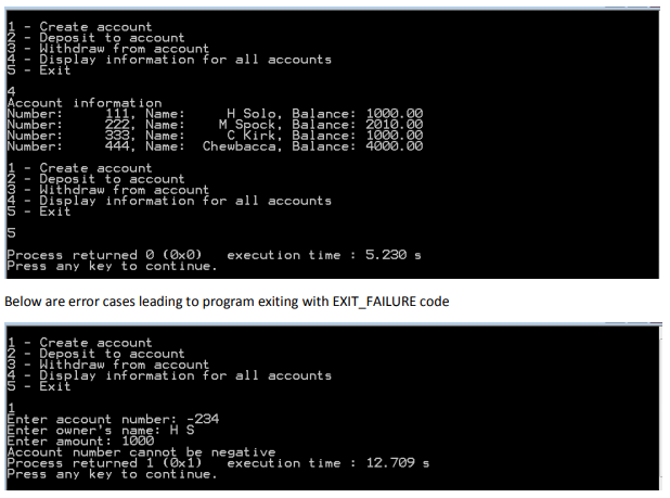 returns an error indication. deposit (amount) function to deposit a specified amount