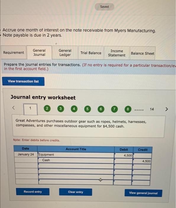 one month of interest on the note receivable from Myers Manufacturing. Note