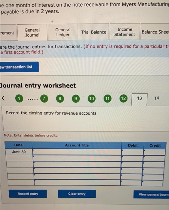 the closing entry for revenue accounts. Note: Enter debits before credits. -