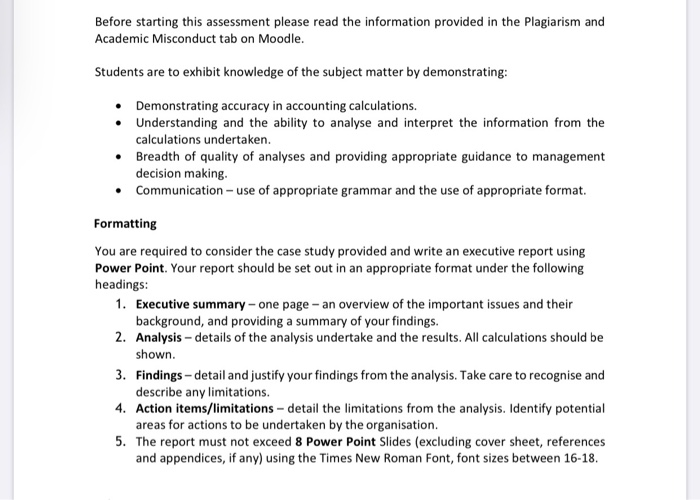  Before starting this assessment please read the information provided in the