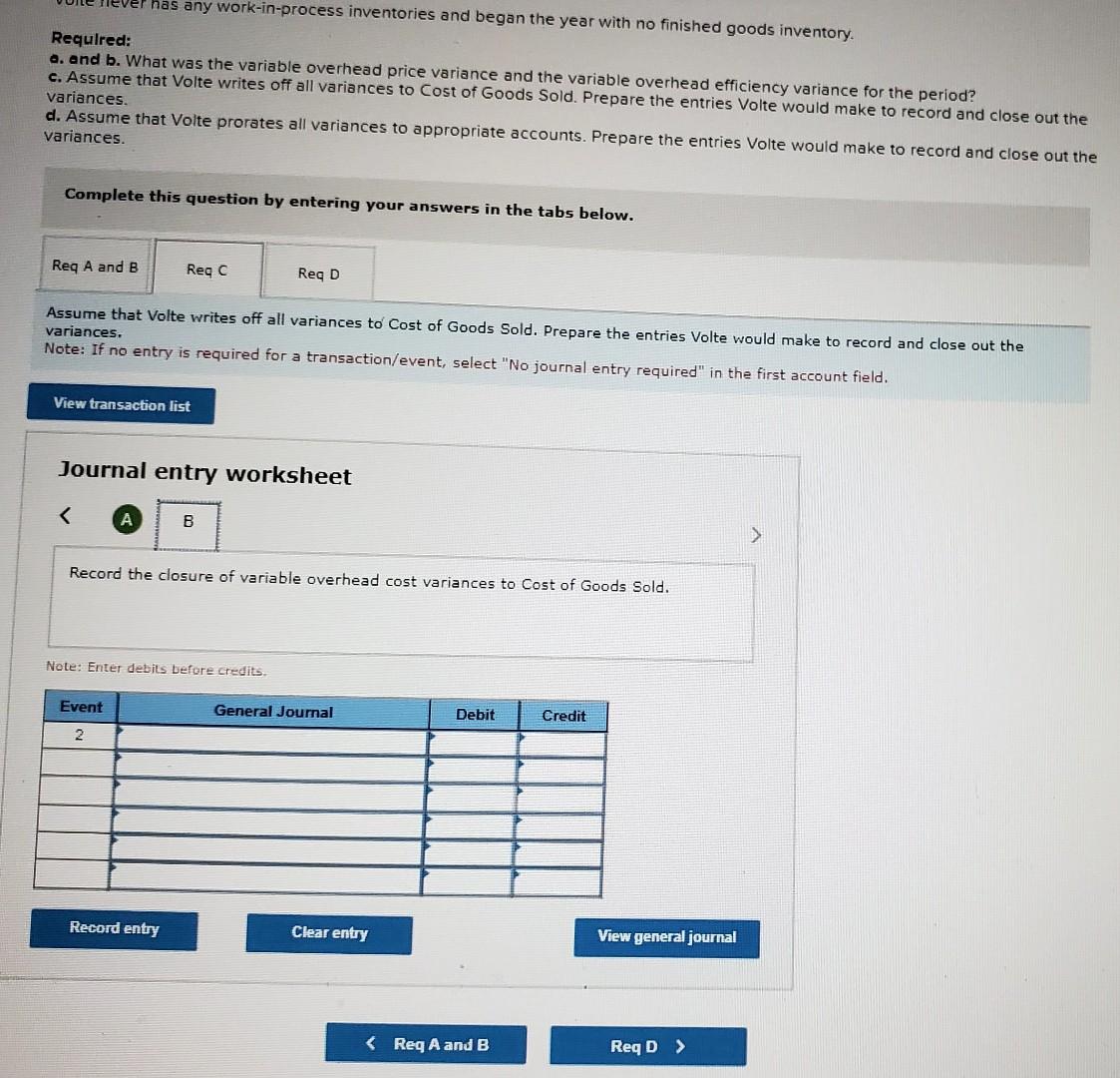 finished goods inventory. Required: a. and b. What was the varlable overhead