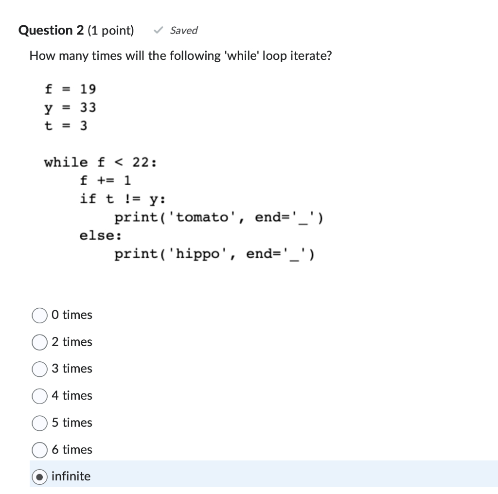 How many times will the following 'while' loop iterate? 0 times