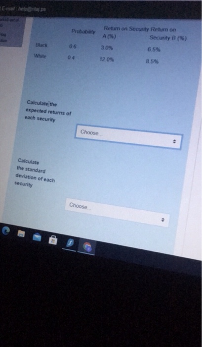 El help dritas Probability Return on Security Return on A(%) Security
