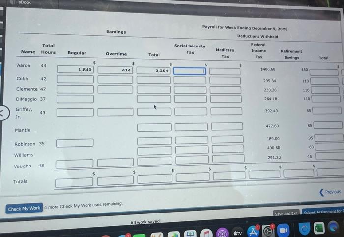 to the payroll for the week ended December 9, 2018 Hours Hourly
