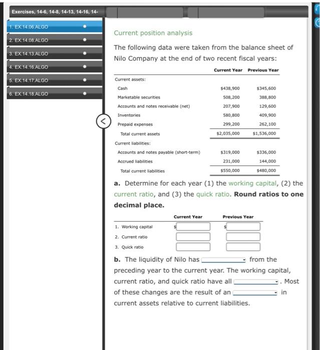  Current position analysis The following data were taken from the balance