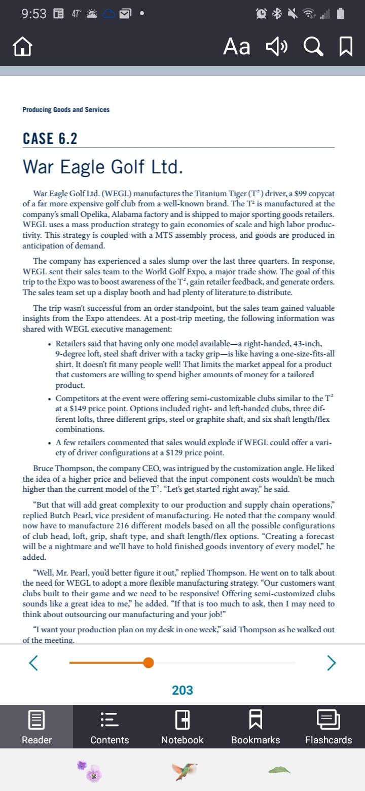  CASE 6.2 War Eagle Golf Ltd. War Eagle Golf Ltd.(WEGL) manufactures
