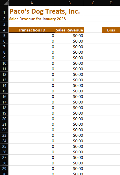 first item is Biscuits.) Copy the formula down the column. Resize the