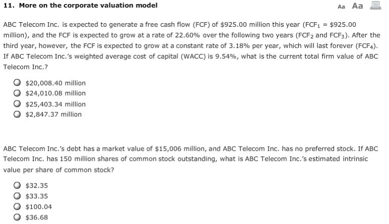 11. More on the corporate valuation model Aa Aa E ABC