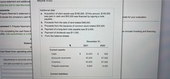 additional dat Click the icon to view the income sta Requirements 1.