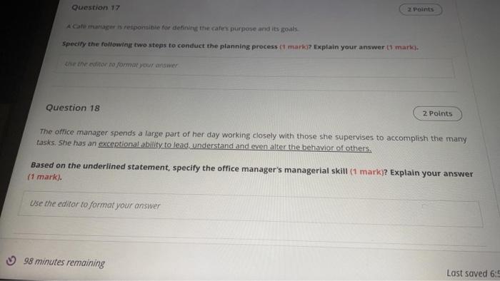  Question 17 2 Points A can manager responsible for defining the