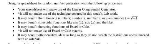  Using Excel Design a spreadsheet for random number generation with the