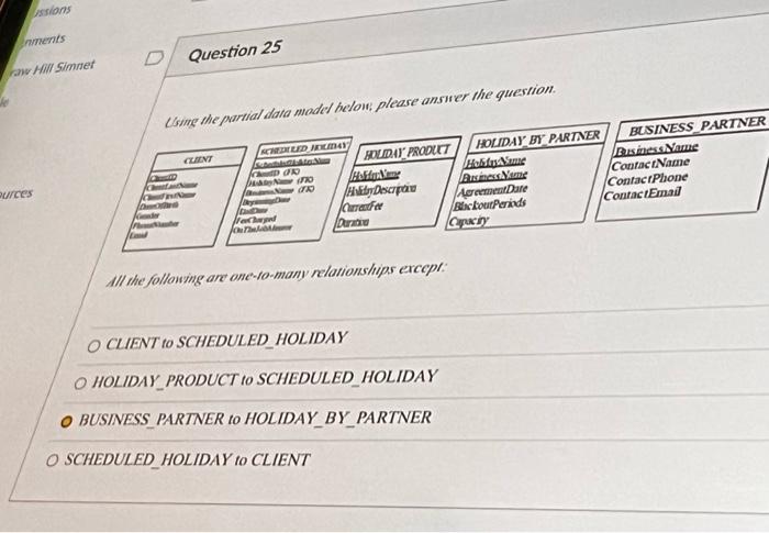 Company's sweet spot All the following ane one--1o-many relarionships except: CLIENT TO