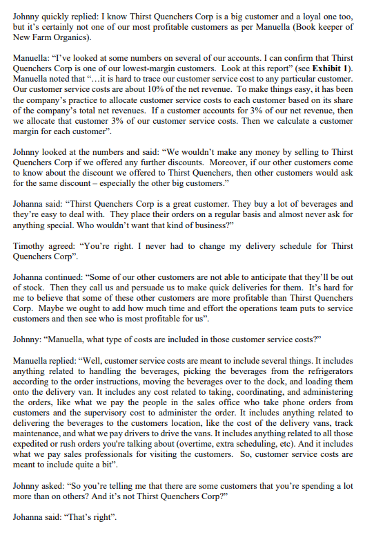 as per activity based costing Company background New Farm Organics Ltd is