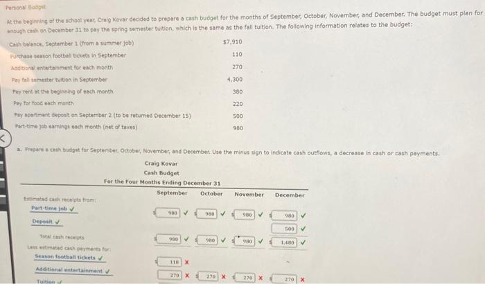  pleaseinclude full answer, not half of it please Personal Budget At