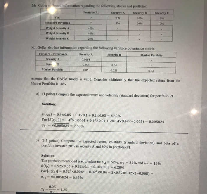How do you obtain the weights for question b Security Mr. Geller