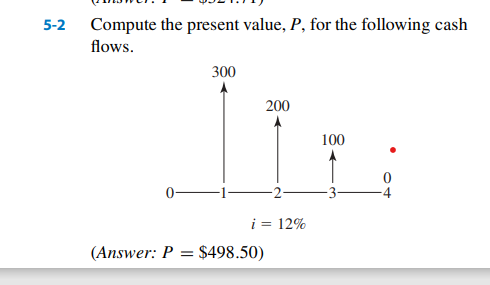 5-2 Compute the present value, P, for the following cash flows. (Answer: