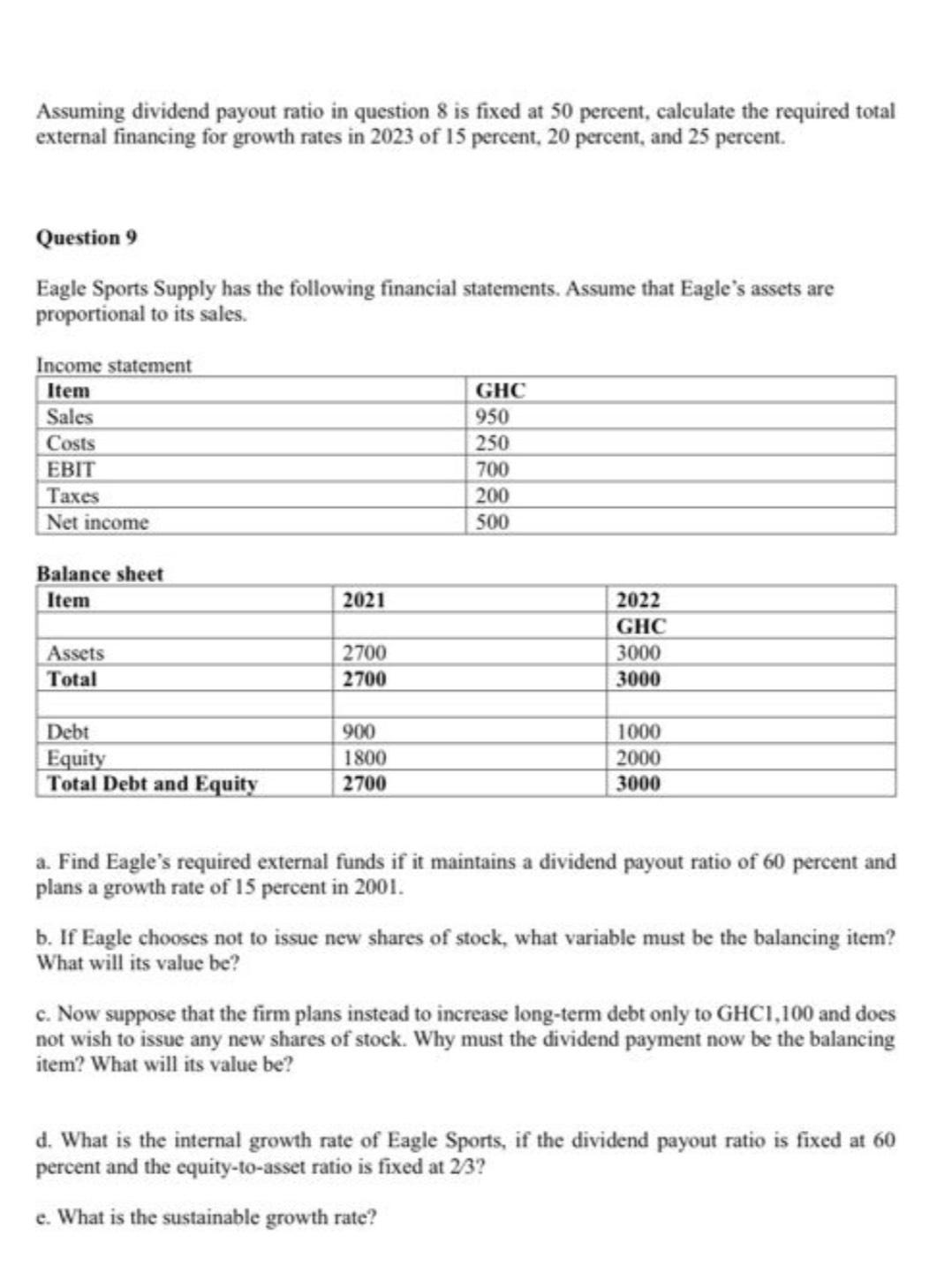  Assuming dividend payout ratio in question 8 is fixed at 50