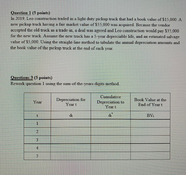  QUESTION #3 PLEASE. Question 1 (5 points) In 2019. Leo construction