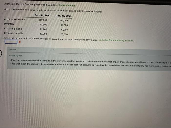  Changes in Current Operating Assets and abilities-Indirect Method Victor Corporation's comparative